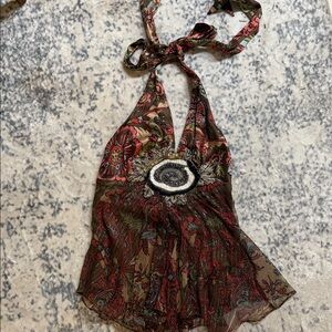 Floral Halter Top with Beaded Detail